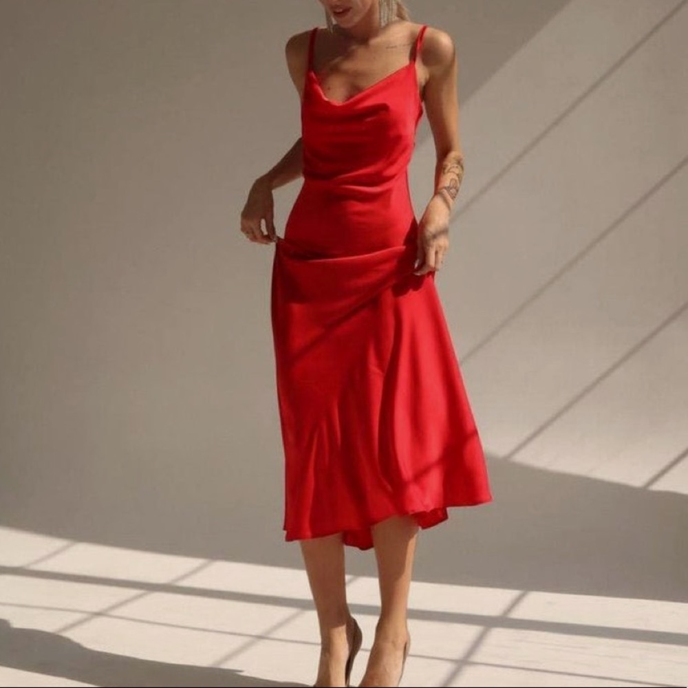 Red slip silk dress